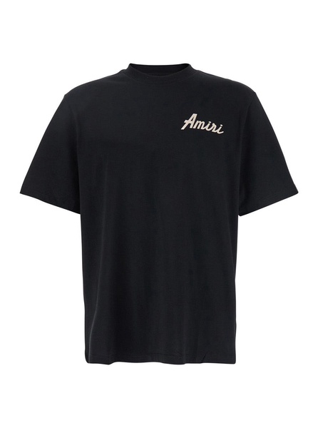 Amiri 'City'black Crewneck T-Shirt With Logo Detail On The Front And Maxi Logo Print On The Rear In Cotton Man