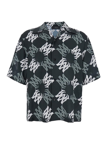 Amiri Black Shirt Shirt With All-Over Ma Quad Motif In Viscose Man