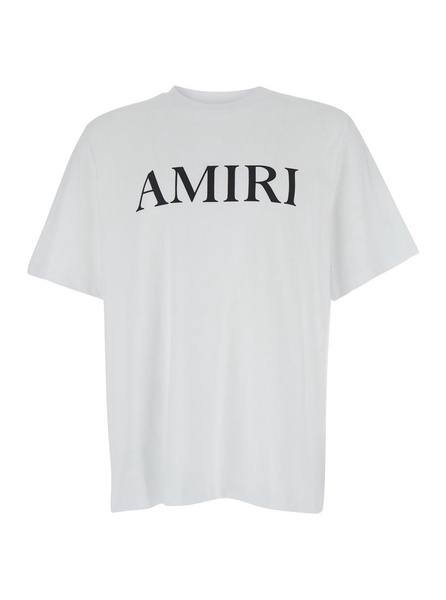 Amiri White Crewneck  T-Shirt With Logo Lettering Print In Cotton Man