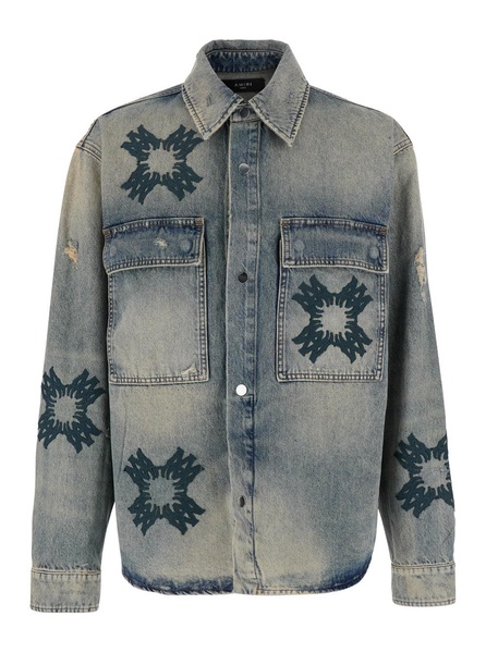 Amiri Blue Shirt With All-Over Ma-Quad Prints In Denim Man