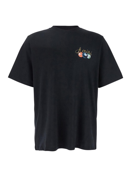 Amiri 'Pool Cue' Black Crewneck T-Shirt With Logo Detail On The Front And Maxi Logo Print On The Rear In Cotton Man