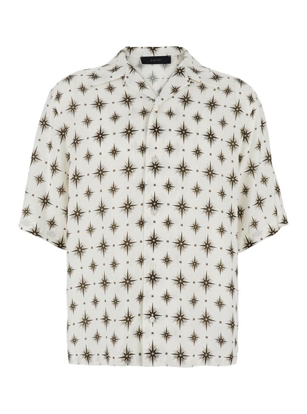 Amiri 'Stardust' White Bowling Shirt With Cuban Collar And All-Over Print In Tech Fabric Man