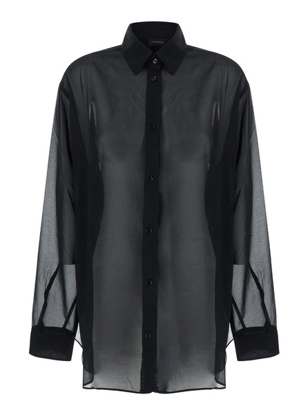 The Andamane Black Shirt With Buttons In Stretch Silk Woman