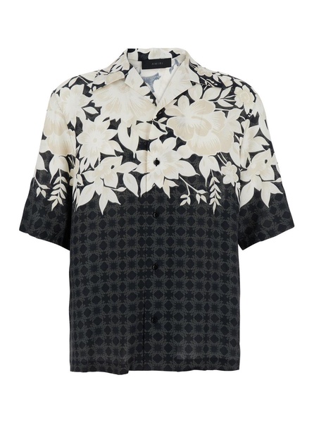 Amiri 'Garden' Black Bowling Shirt With Cuban Collar And All-Over Floral Print In Tech Fabric Man