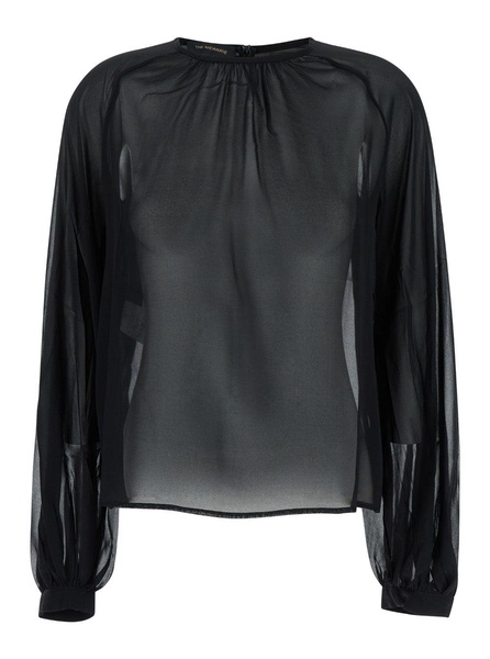 The Andamane Black Blouse With Crew Neck In Stretch Silk Woman