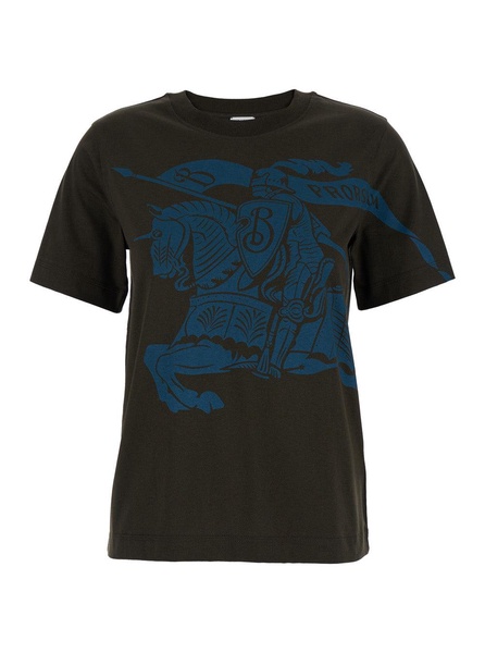 Burberry Brown Crewneck T-Shirt With Equestrian Knight Print In Cotton Woman