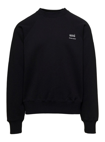 Ami Paris Black Crewneck Sweatshirt With Logo Lettering Detail On The Front And Adc Logo Embroidery On The Rear  In Cotton Man