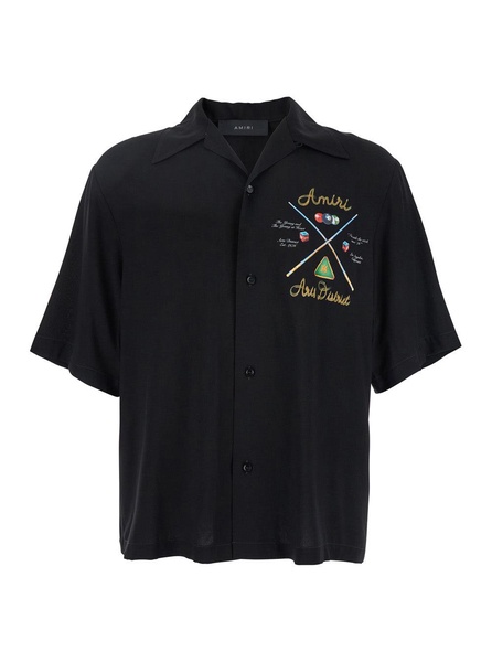 Amiri 'Pool Cue' Black Shirt With Maxi Print On The Back In Viscose Man