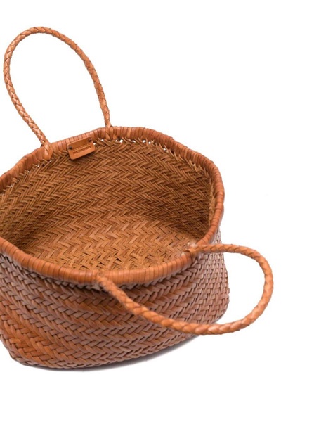 'Triple Jump' Tan Brown Small Tote Bag In Braided Leather Woman