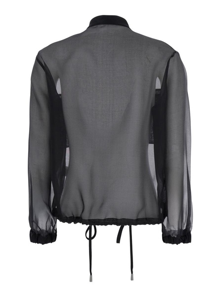 'Zaffiro' Black Jacket With Puffed Sleeves And Drawstring Waist In Silk Woman