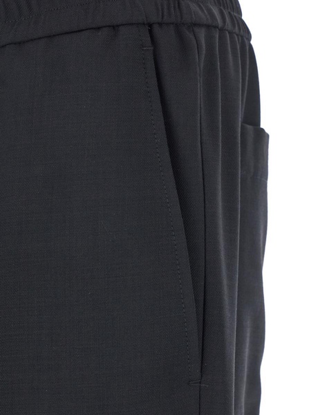 Black Pants With Elastic Waist With Drawstring In Virgin Wool Man
