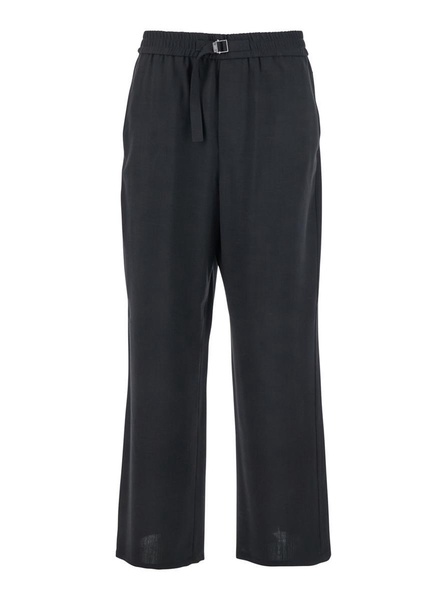 Black Pants With Elastic Waist With Drawstring In Virgin Wool Man