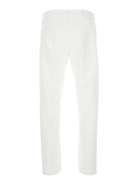 White Five Pocket Jeans With Logo Patch On The Back In Cotton Man