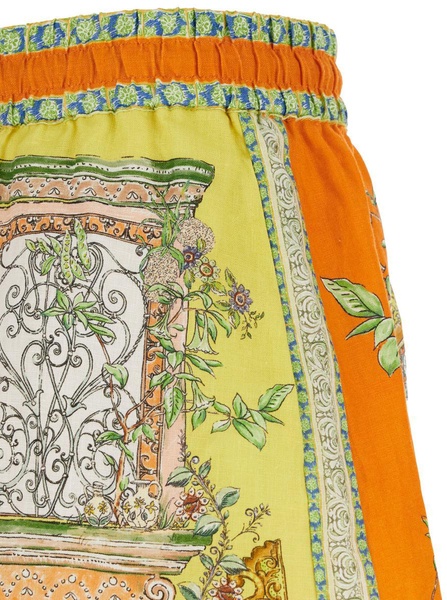 'Monte' Multicolor Shorts With Elastic Waist And Graphic Print In Linen Woman