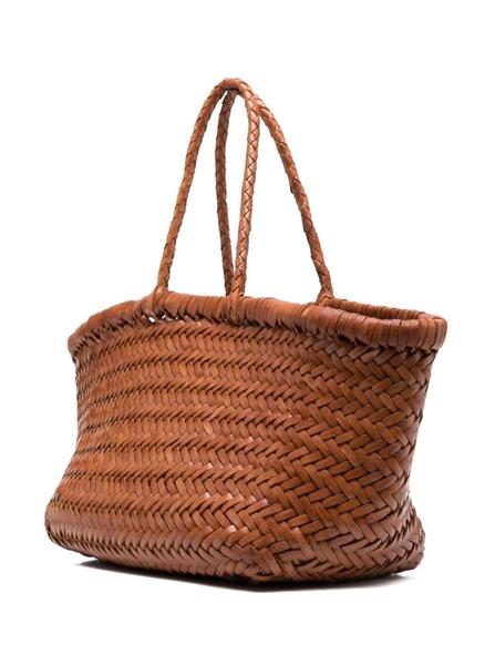 'Triple Jump' Tan Brown Small Tote Bag In Braided Leather Woman