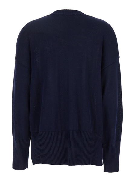 Blue Oversize Crewneck T-Shirt With Dropped Shoulders In Cotton Woman