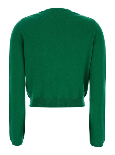 Green Cropped Cardigan With Round Neck In Cotton And Cashmere Blend Woman