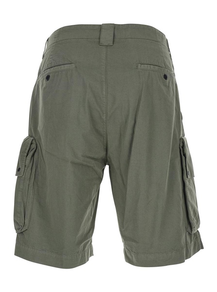 Green Bermuda Pants With Belt Loops And Two Maxi Patch Pockets On The Side In Cotton Man