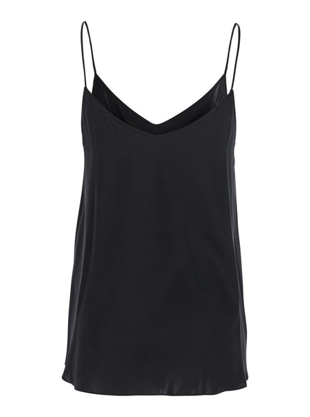 'Abe' Black Sleeveless Top With Spaghetti Straps And V Neck In Silk Stretch Woman