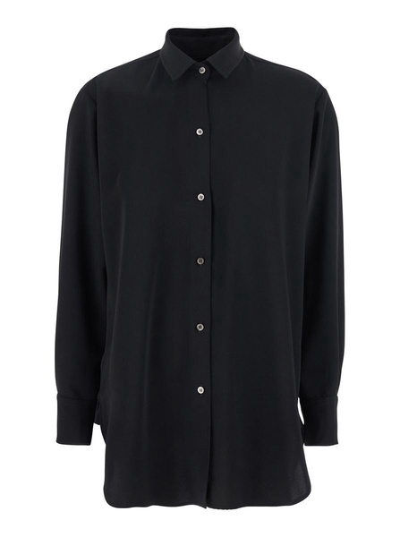 Black Shirt With Classic Collar In Tech Fabric Woman