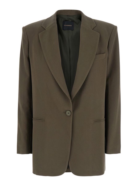 'Guia' Green Single-Breasted Jacket With Notched Revers And Shoulder Pads In Wool Blend Stretch Woman