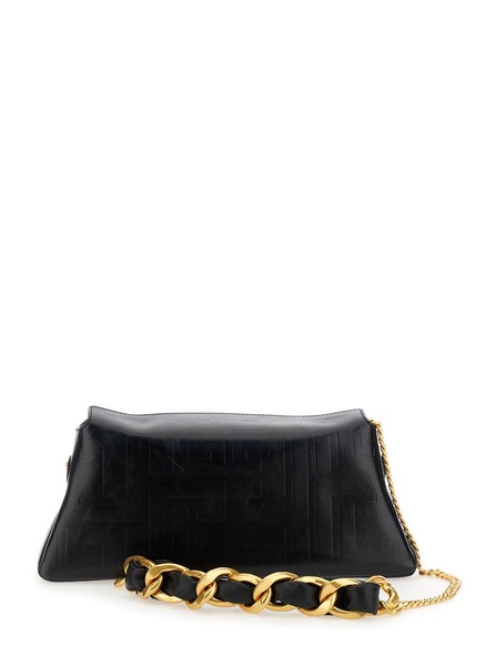 Balmain 1945 Clutch Bag In Calf Leather With Chain And Logo