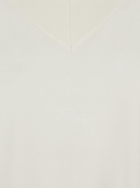 White Sweater With V Neck In Wool Woman