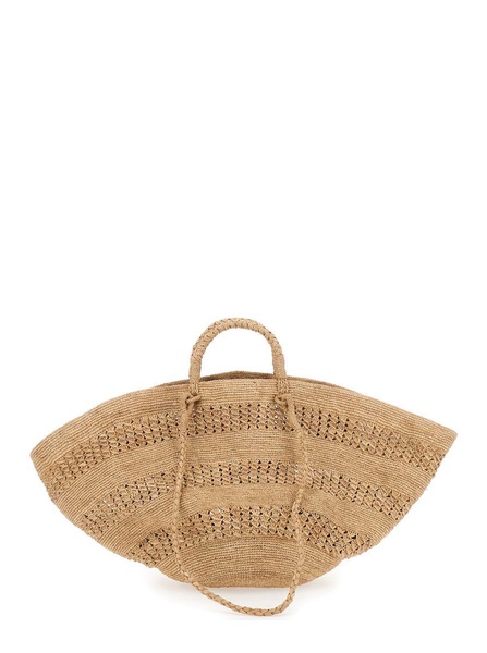 'Sol' Beige Handbag With Woven Design And Open Top In Raffia Woman