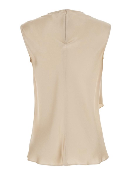 'Viterbo' Beige Crewneck Top With Front Asymmetric Ruffle In Satin Woman