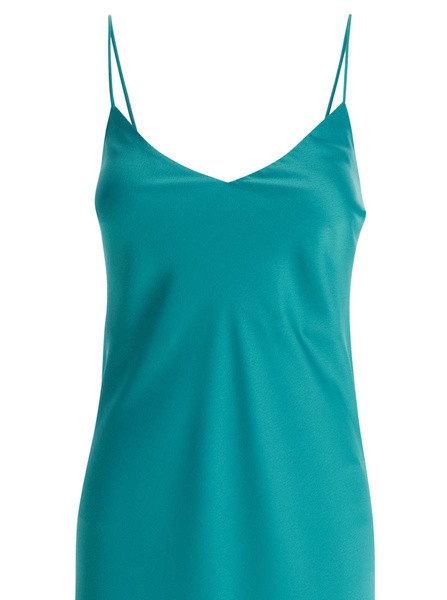 Light Blue Slip Dress With V Neckline In Satin Woman