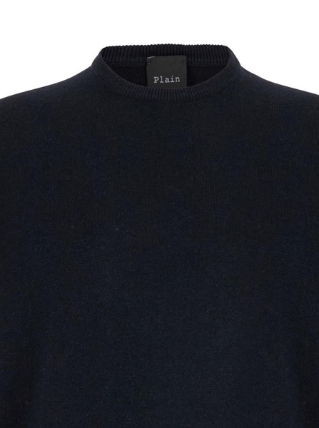 Dark Blue Crewneck Sweater In Merino Wool And Silk Blend Man