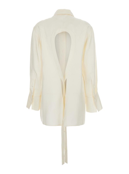 White Shirt With Bell Sleeves And Rear Cut-Out In Silk Woman