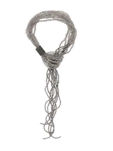 'Ismaele' Grey Necklace With All-Over Metallic Beads In Brass Woman
