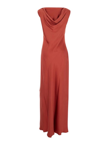 'Mara' Red Long Dress With Boat Neckline And Side Slit In Viscose Blend Woman