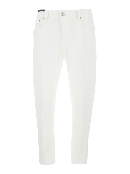 White Five Pocket Jeans With Logo Patch On The Back In Cotton Man