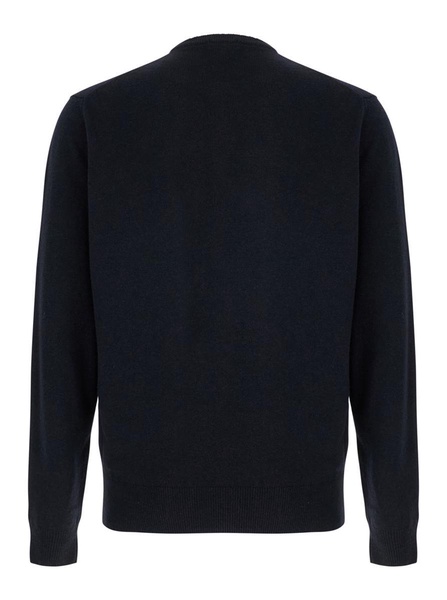 Dark Blue Crewneck Sweater In Merino Wool And Silk Blend Man