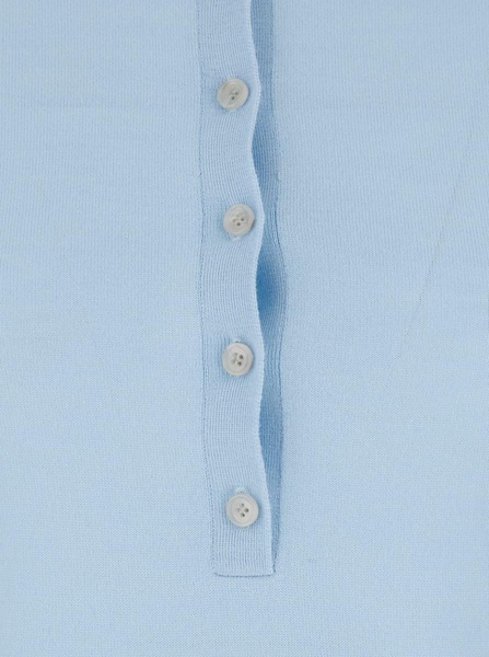 Light Blue Sweater With Polo Shirt Style Collar In Wool Woman