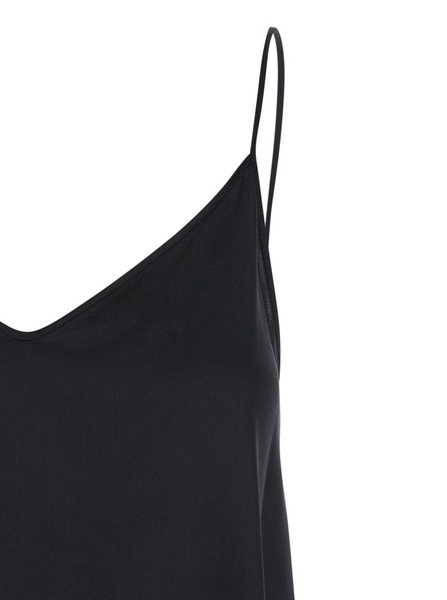 'Abe' Black Sleeveless Top With Spaghetti Straps And V Neck In Silk Stretch Woman