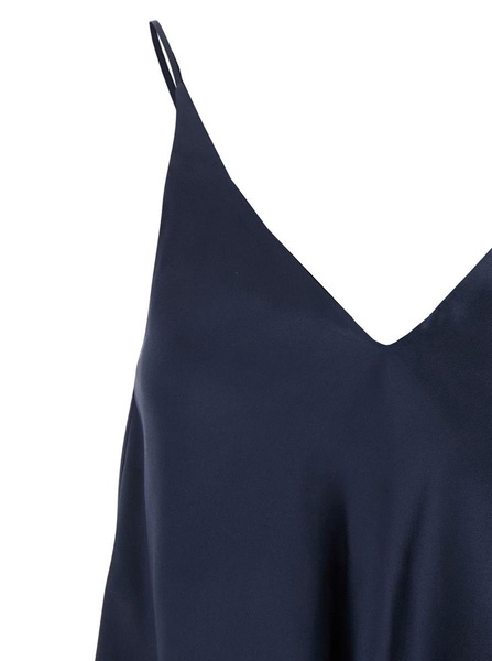 'Etienne' Blue Top With Thin Straps And V-Neck In Silk Woman