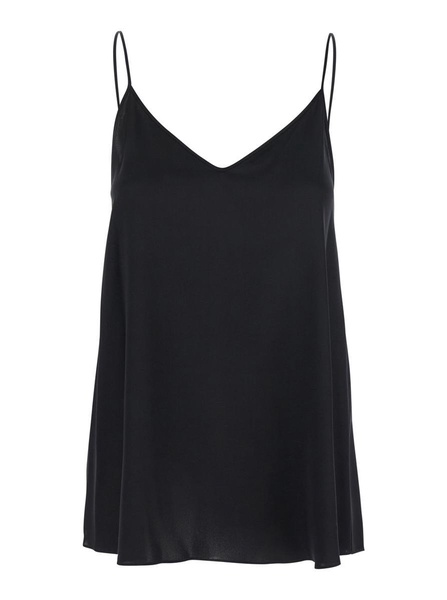 'Abe' Black Sleeveless Top With Spaghetti Straps And V Neck In Silk Stretch Woman