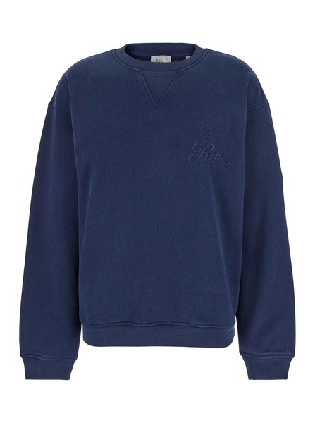 'privacy Please' Blue Crewneck T-shirt With Tonal Logo Embroidery On The Front In Cotton Blend Woman