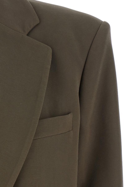 'Guia' Green Single-Breasted Jacket With Notched Revers And Shoulder Pads In Wool Blend Stretch Woman