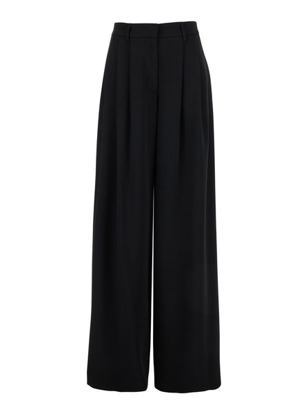 Black Wide Pants With Pences In Fabric Woman