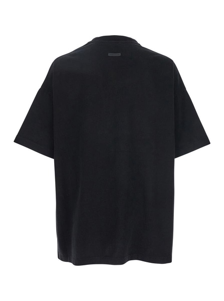 'Eternal' Black Crewneck T-Shirt With Tonal Embroidery On The Front And Logo Patch On The Rear In Cotton Man