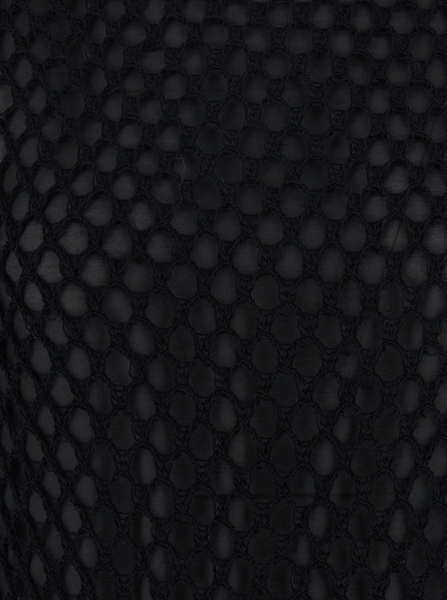 Black Crewneck Long Dress With Fishnet Design And Matching Underdress In Cotton Woman