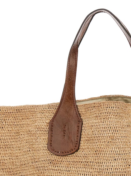 'Tokyo Ii' Beige Shopper With Double Top Handle And Woven Design In Raffia Woman