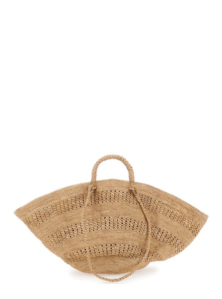 'Sol' Beige Handbag With Woven Design And Open Top In Raffia Woman