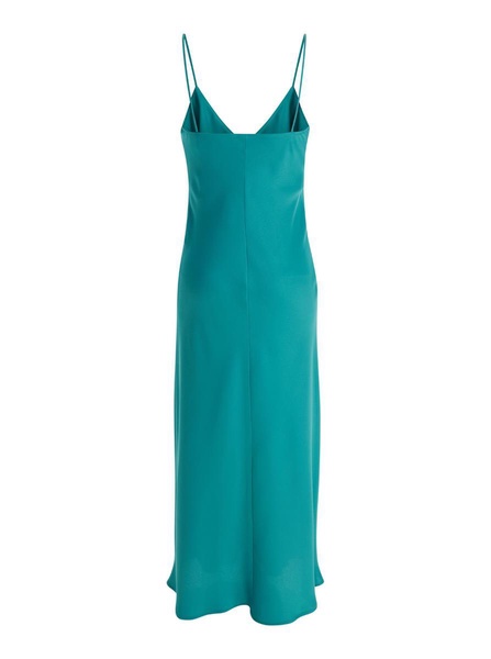 Light Blue Slip Dress With V Neckline In Satin Woman