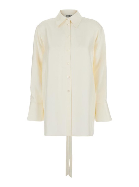 White Shirt With Bell Sleeves And Rear Cut-Out In Silk Woman