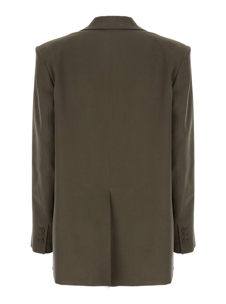 'Guia' Green Single-Breasted Jacket With Notched Revers And Shoulder Pads In Wool Blend Stretch Woman